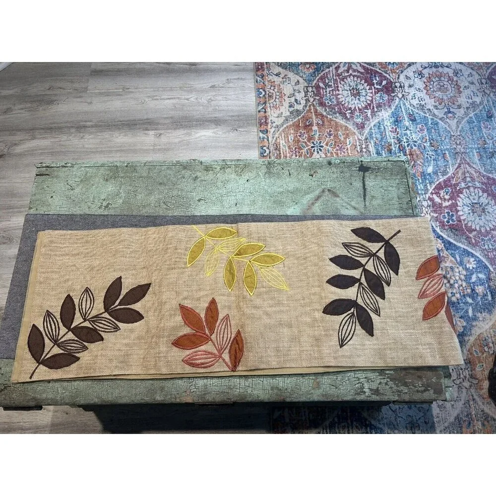 Harvest Moon Collection Table Runner Embroidered Fall Autumn Leaves 70” x 13